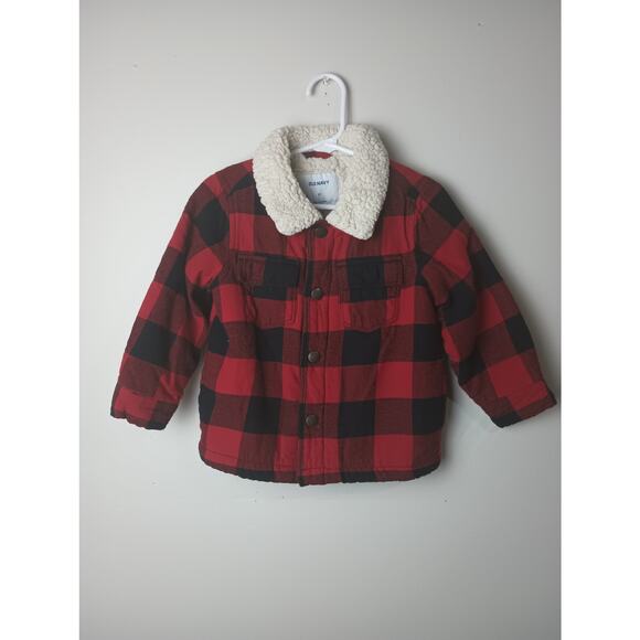 Old Navy Barn Jacket Toddler Size 2T Sherpa Lined Buffalo Plaid flannel - Picture 1 of 5